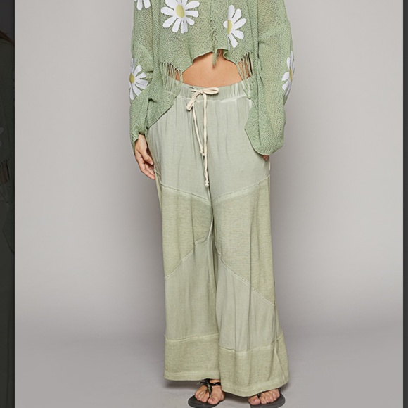 POL “ Sacred Falls 5” POL Wide Leg Mix Fabric Flowy Lightweight Pants  SR31 - Picture 1 of 5